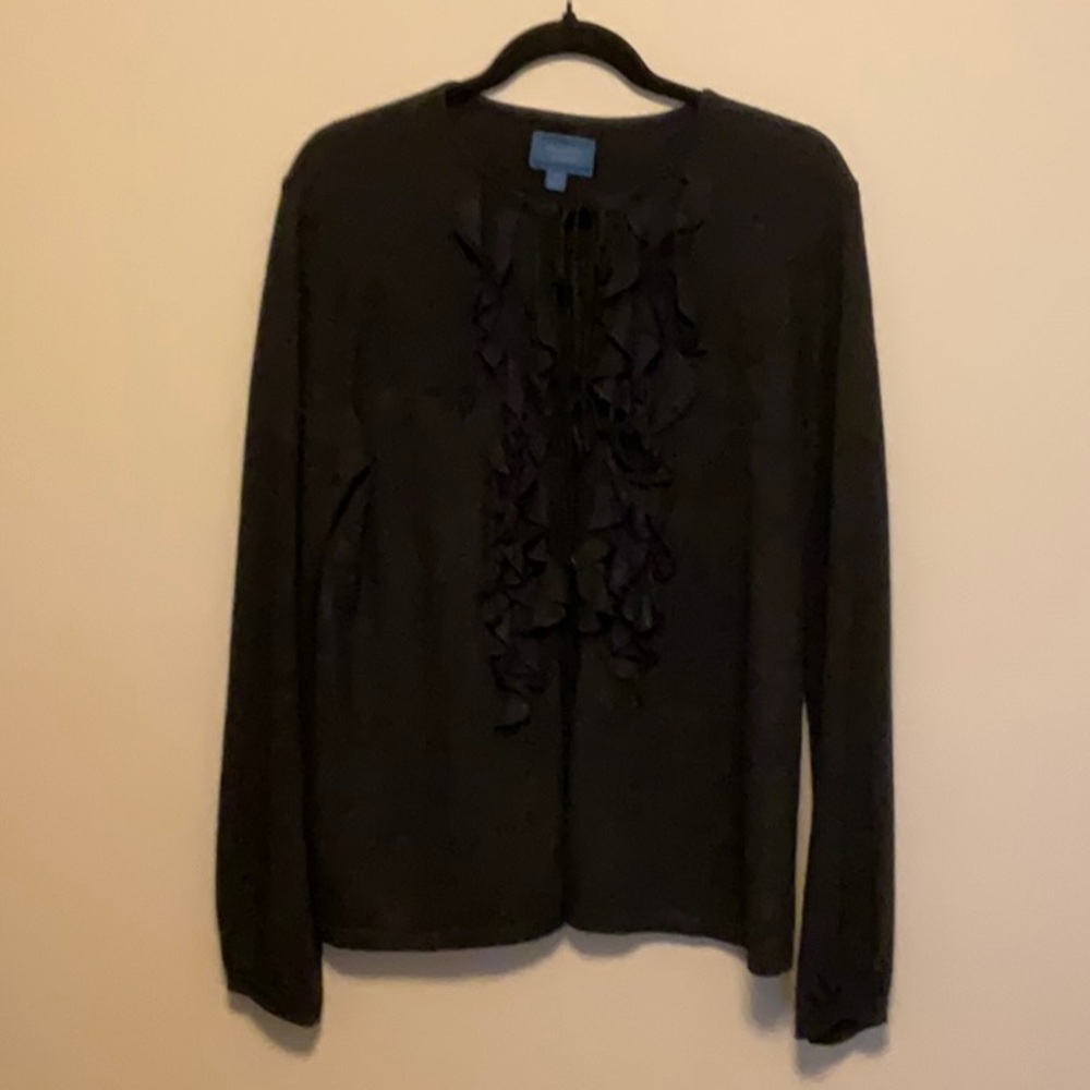 Simply Vera Vera Wang / Cardigan Single Button Charcoal with Blue Ruffle /Size M